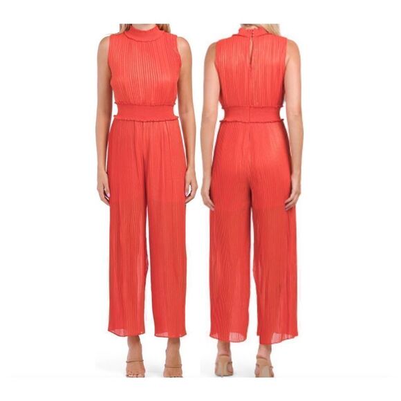 Nanette Lepore Mock Neck Pleated Jumpsuit Coral Women’s 4 - Picture 1 of 9
